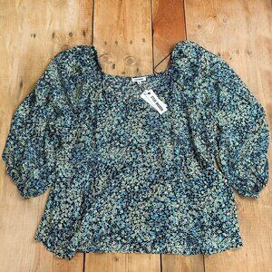 NWT Steve Madden Floral Blouse Lined 2X‎ Blue Yellow Top Women's Plus